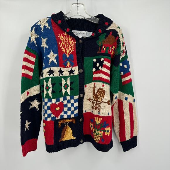 The Eagle's Eye Sweaters - Vintage Eagles Eye Womens Cardigan Sweater Size S Americana Flag Patriotic Quilt